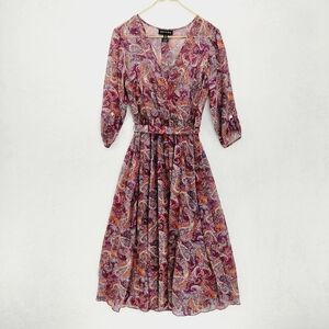 Stella & Julie Multicolor Polyester Paisley Print Flared Midi Dress 6840